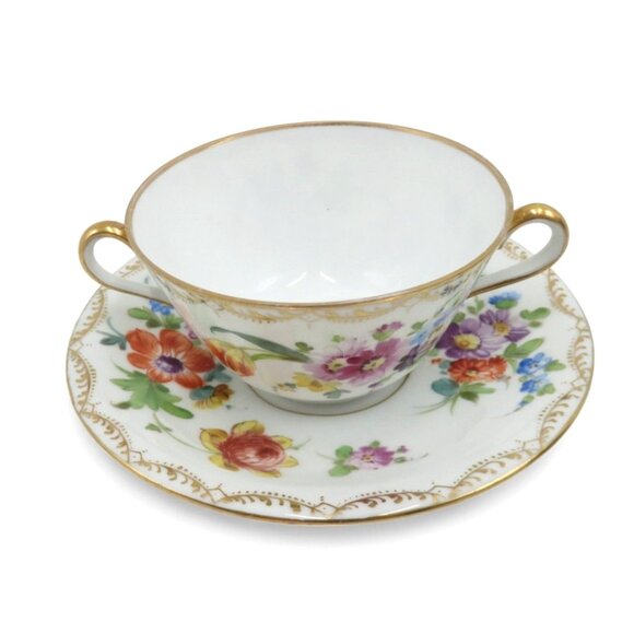 RK Richard Klemm DRESDEN Double Handled Soup Cup and Saucer Germany Vintage - Picture 2 of 10